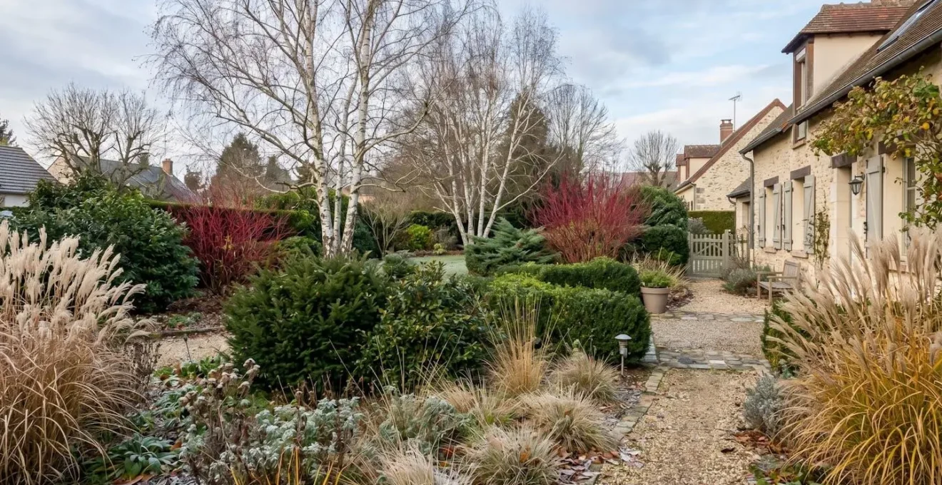 Jardin résidentiel français en fin d